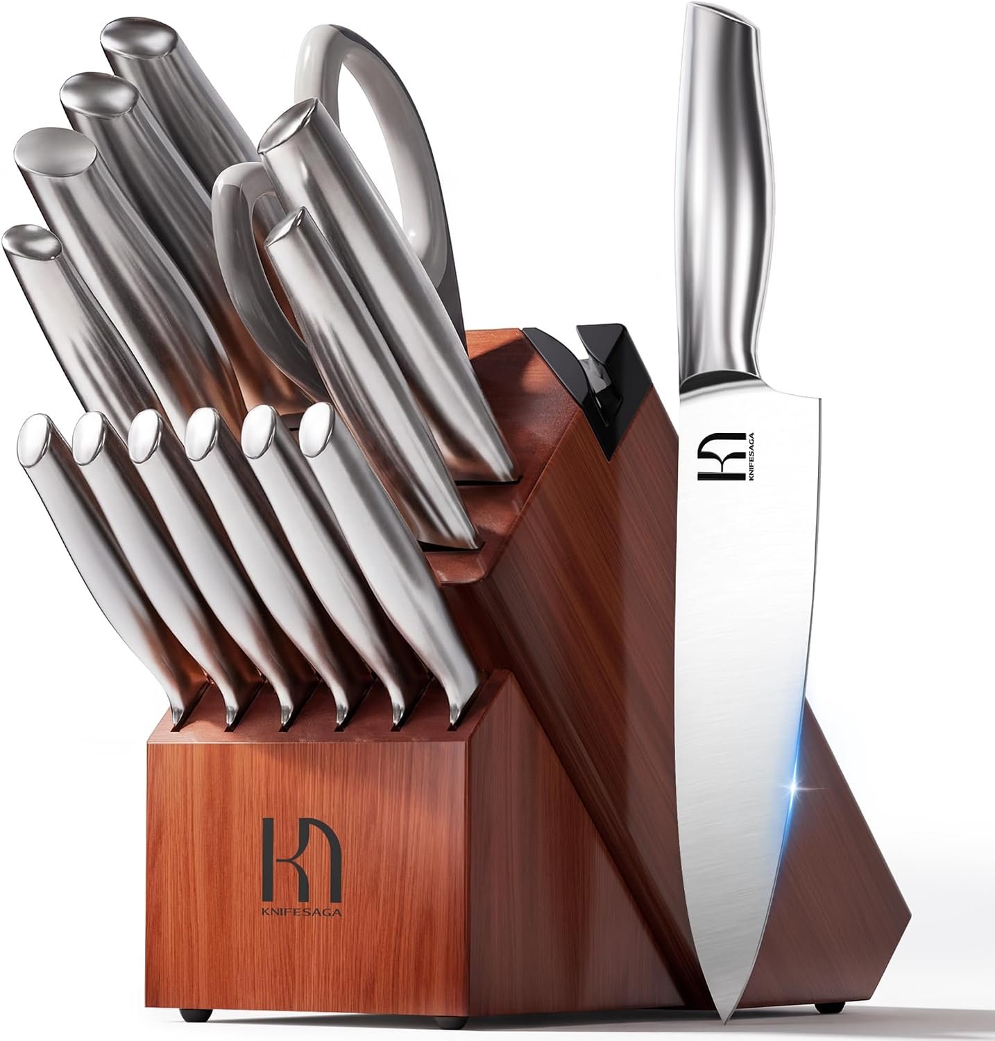 KnifeSaga 14-Piece Knife Set with Block Review (Acacia + Built-in Sharpener)