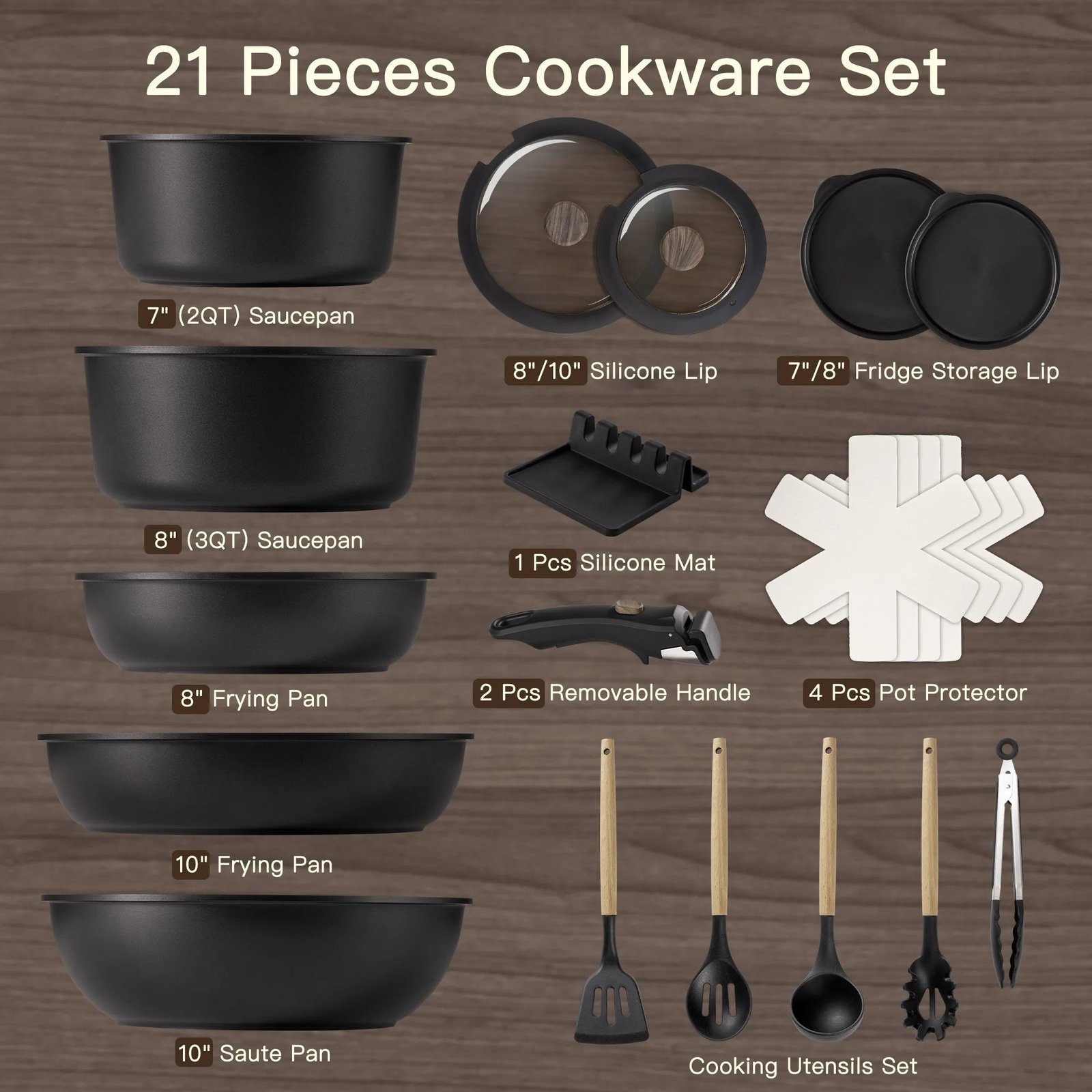 Astercook 21-Piece Ceramic Cookware Set Review (Detachable Handle, Stackable Black)