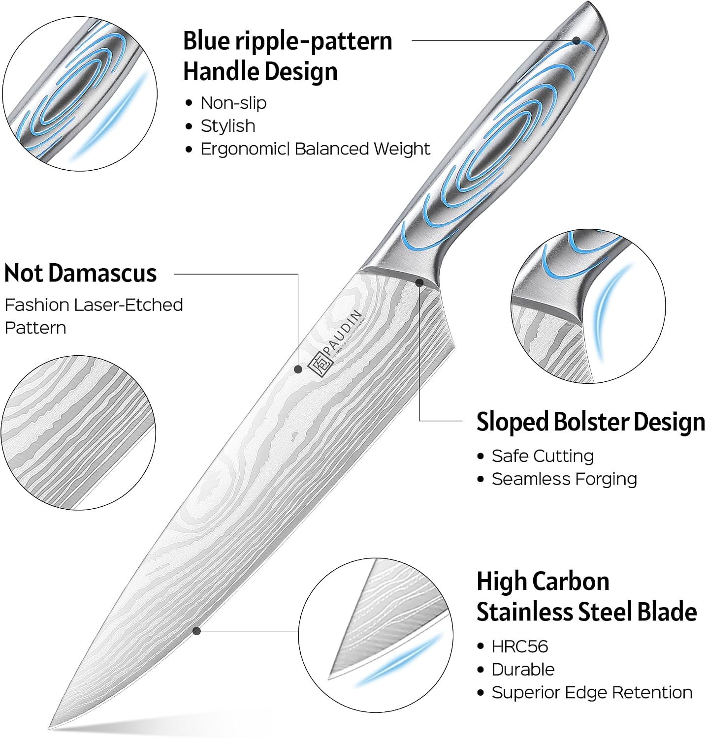 PAUDIN 14-Piece Knife Block Set Review (Blue Water Ripple Handles)