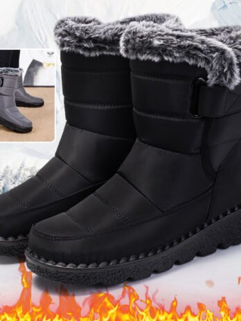 Snow Boots Winter Warm Hook And Loop Fastener Plush Shoes Women Waterproof Low Heels Platform Ankle Boots