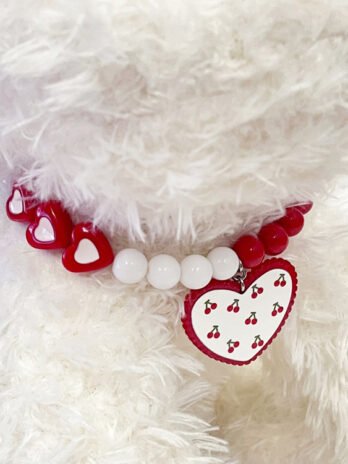 Red Heart Bead Necklace Dog Collar