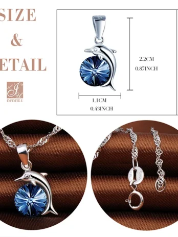 Crystal Jewelry 925 Sterling Silver Dolphin Necklace for Women | Elegant Pendant Gift